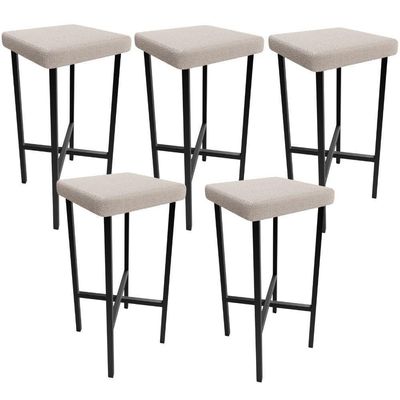 Kit 05 Banquetas Alta Bar Cozinha Sala De Jantar Preto Stella L02 Bouclê Creme - Lyam Decor