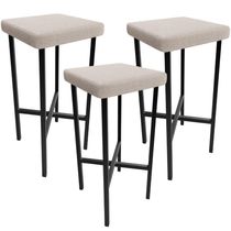 Kit 03 Banquetas Alta Bar Cozinha Sala De Jantar Preto Stella L02 Bouclê Creme - Lyam Decor
