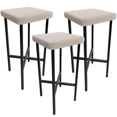 Kit 03 Banquetas Alta Bar Cozinha Sala De Jantar Preto Stella L02 Bouclê Creme - Lyam Decor