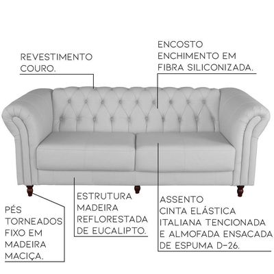 Sofá 2 Lugares 200cm Couro Branco