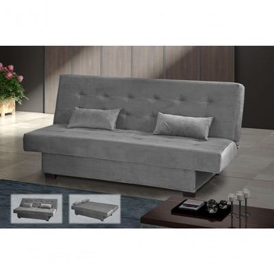 Sofá Cama 3 Lugares Casal Reclinável 190 Larg Laila Matrix Veludo Cinza