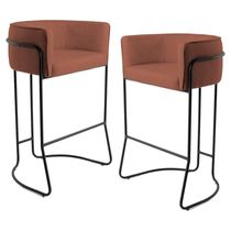 Kit 2 Banquetas Decorativas Base Aço Preto Linho Laranja