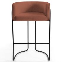 Kit 2 Banquetas Decorativas Base Aço Preto Linho Laranja
