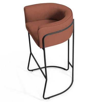 Kit 2 Banquetas Decorativas Base Aço Preto Linho Laranja