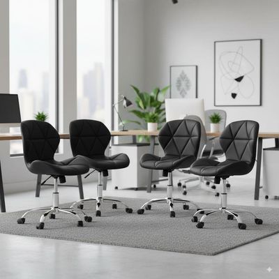 Conjunto 4 Cadeiras Office Eiffel Slim Giratória Ajustável Preta