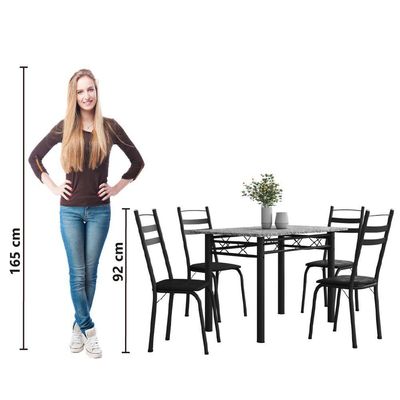 Conjunto De Mesa Sala De Jantar Com 4 Cadeiras Leia Tubular Granito 1,20m Artefamol Preto