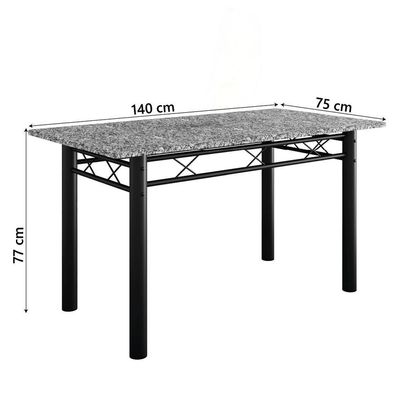 Conjunto De Mesa Sala De Jantar Leia Com 6 Cadeiras Tubular Granito 1,40m Artefamol Preto