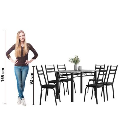 Conjunto De Mesa Sala De Jantar Leia Com 6 Cadeiras Tubular Granito 1,40m Artefamol Preto