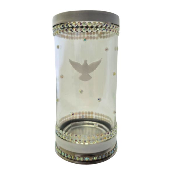 Porta Vela 7 Dias Divino Espírito Santo Vidro Alumínio 18 cm