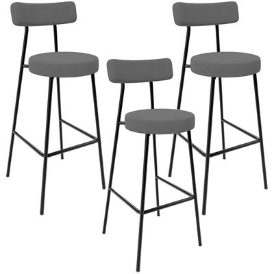 Kit 03 Banquetas Baixa Bar Cozinha Sala De Jantar Em Aço Milão L02 Suede Cinza - Lyam Decor