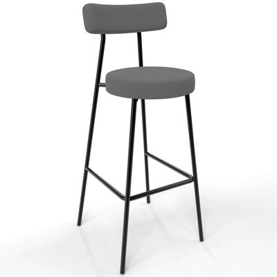 Kit 03 Banquetas Baixa Bar Cozinha Sala De Jantar Em Aço Milão L02 Suede Cinza - Lyam Decor