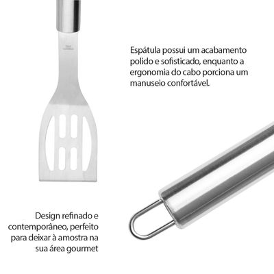 Espatula Garfo e Faca Cabo Longo Kit Churrasco Inox 3un