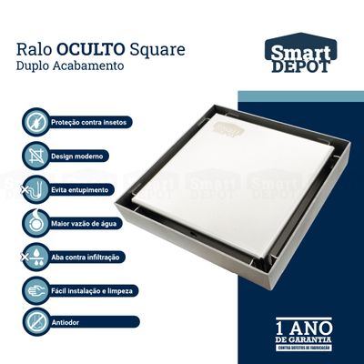 Ralo Oculto Invisivel Inox Escovado Quadrado 20x20cm Smart Depot Ralo Escondido Para Banheiro Lavabo