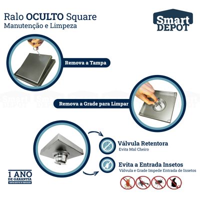 Ralo Oculto Invisivel Inox Escovado Quadrado 20x20cm Smart Depot Ralo Escondido Para Banheiro Lavabo