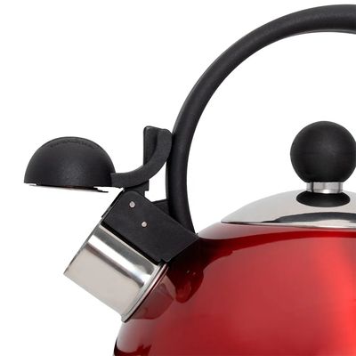Chaleira Inox Vermelha Com Apito 2 Litros Mimo Style Bule De Chá Para Ferver Água Jarra Portátil Com Alça