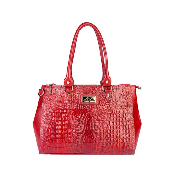 Bolsa de couro croco grande com divisórias Toffee Caramelo Bolsa de couro croco grande com divisórias Toffee Caramelo