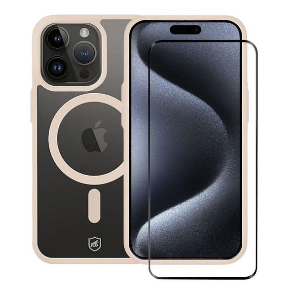 Kit Capa Magsafe Rosa e Pelicula Ultra Glass Preta para iPhone 15 Pro Max - Gshield