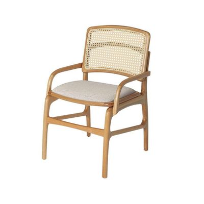 Conjunto 2 Cadeiras De Cozinha Florença Em Madeira Jequitibá Natural Braço Encosto Palha Linho Bege