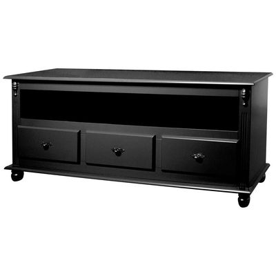 Rack 3 Gavetas Nicho e Tampo de Madeira 501 Laca Preta