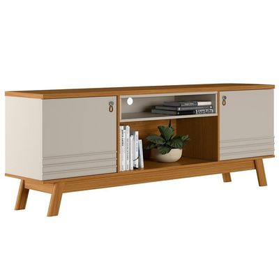 Rack Para Sala De Estar Tv 75 Pol Pés Retrô Eller L05 Nature Off White - Lyam Decor