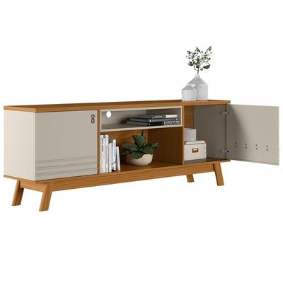 Rack Para Sala De Estar Tv 75 Pol Pés Retrô Eller L05 Nature Off White - Lyam Decor