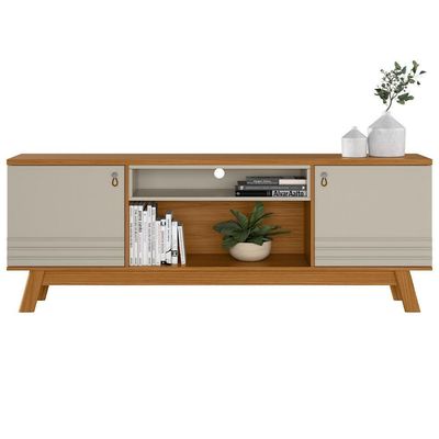 Rack Para Sala De Estar Tv 75 Pol Pés Retrô Eller L05 Nature Off White - Lyam Decor
