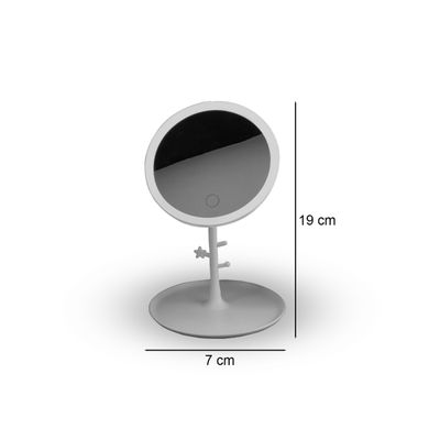Espelho de Mesa Com Bandeja e Iluminação em Led Recarregável Via USB Botão Touch Ajuste de Ângulo