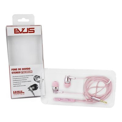 Fone De Ouvido Evus Intra Auricular F-09 Premium 3,5mm Rosa