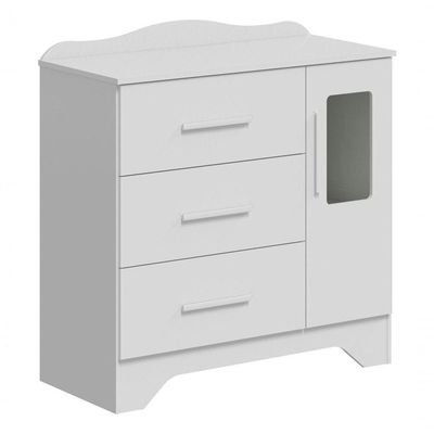 Cômoda Clara 1 Porta 3 Gavetas - Moveis Peroba Branco Brilho
