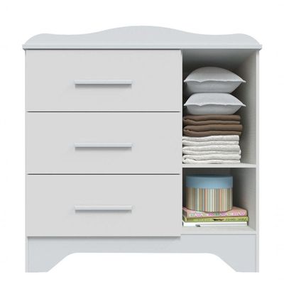 Cômoda Clara 1 Porta 3 Gavetas - Moveis Peroba Branco Brilho