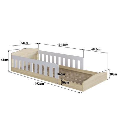 Cama Infantil de Chão Montessoriana Solteiro Colchão Proteção Carvalho Araguaia