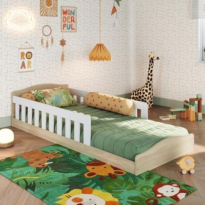 Cama Infantil de Chão Montessoriana Solteiro Colchão Proteção Carvalho Araguaia