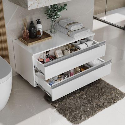Gabinete Banheiro Rodinhas Joia 80cm 02 Gavetas Branco Inteiro