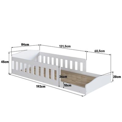 Cama Infantil De Chão Montessoriana De Solteiro Menino Menina Com Colchão E Grade Proteção Branco