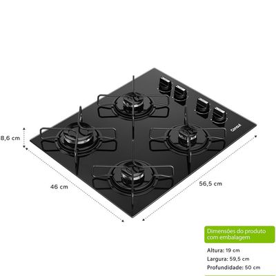 Cooktop 4 Bocas CD060BE a Gás Mesa de Vidro Temperado Consul Preto / Bivolt