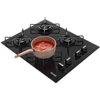Cooktop 4 Bocas CD060BE a Gás Mesa de Vidro Temperado Consul Preto / Bivolt