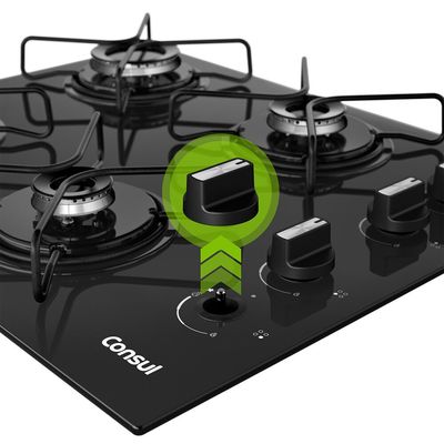 Cooktop 4 Bocas CD060BE a Gás Mesa de Vidro Temperado Consul Preto / Bivolt