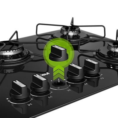 Cooktop 5 Bocas CD075BE a Gás Mesa de Vidro Temperado Consul Preto / Bivolt