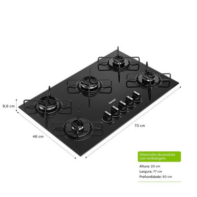 Cooktop 5 Bocas CD075BE a Gás Mesa de Vidro Temperado Consul Preto / Bivolt