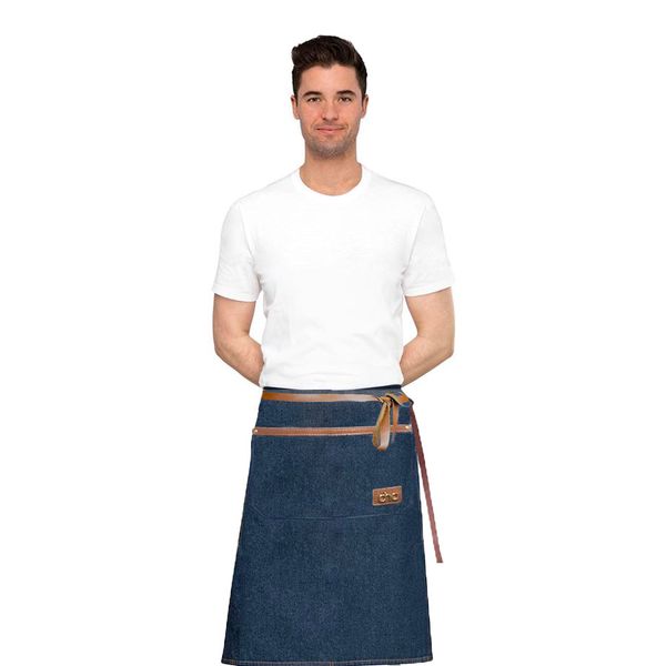 Avental de Cintura Jeans e Couro Barista Chef Bartender 1un