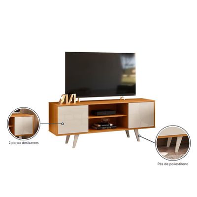 Rack Lisboa 136cm Suporta TV de 55 Polegadas Madetec Cinamomo/Off White