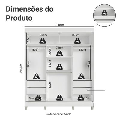 Guarda-roupa Casal Com Pés 3 Portas De Correr Com Espelho Branco/cinza Reno Madesa