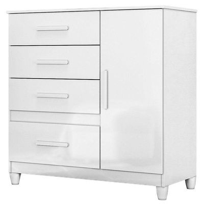 Guarda Roupa Com Espelho Infantil Sobral Com Cômoda Vênus Com Pés E Multiuso Jade Branco Brilho – Moval