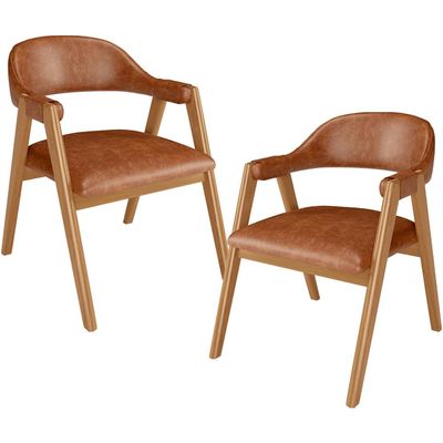 Kit 02 Cadeiras de Jantar e Estar Living Estofada Nadja L02 Couríssimo Camel - Lyam Decor