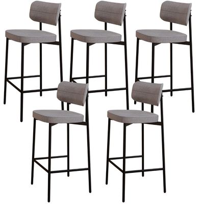Kit 05 Banquetas Alta Bar Cozinha Sala De Jantar Aço Preto Kaira C01 Linho Cinza - Lyam Decor