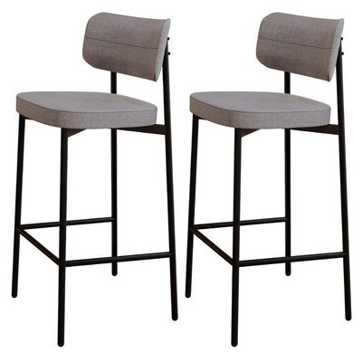 Kit 02 Banquetas Alta Bar Cozinha Sala De Jantar Aço Preto Kaira C01 Linho Cinza - Lyam Decor
