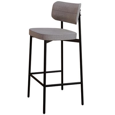 Kit 02 Banquetas Alta Bar Cozinha Sala De Jantar Aço Preto Kaira C01 Linho Cinza - Lyam Decor