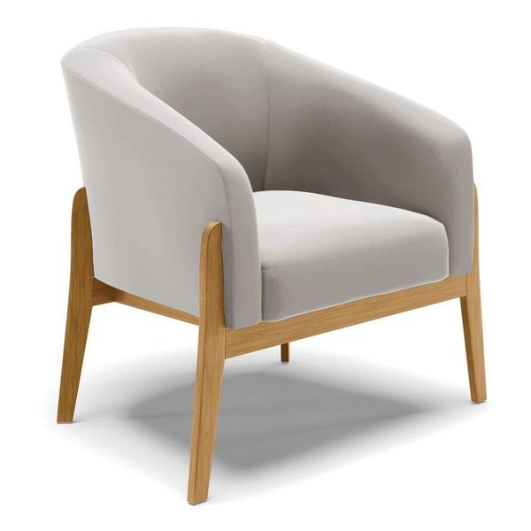 Poltrona Stella Veludo Cinza Base Madeira Castanho