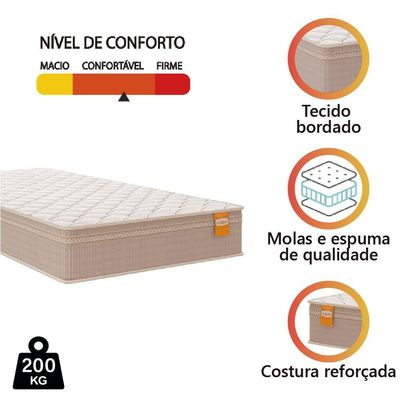 Colchão Solteiro Molas Qatar 88x188x22cm Bege/branco Inducol - Suporta Até 200 Kg Por Pessoa Bege