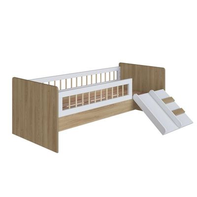 Cama Infantil Montessoriana Solteiro com Colchão Escada Escorregador Aveiro Oak